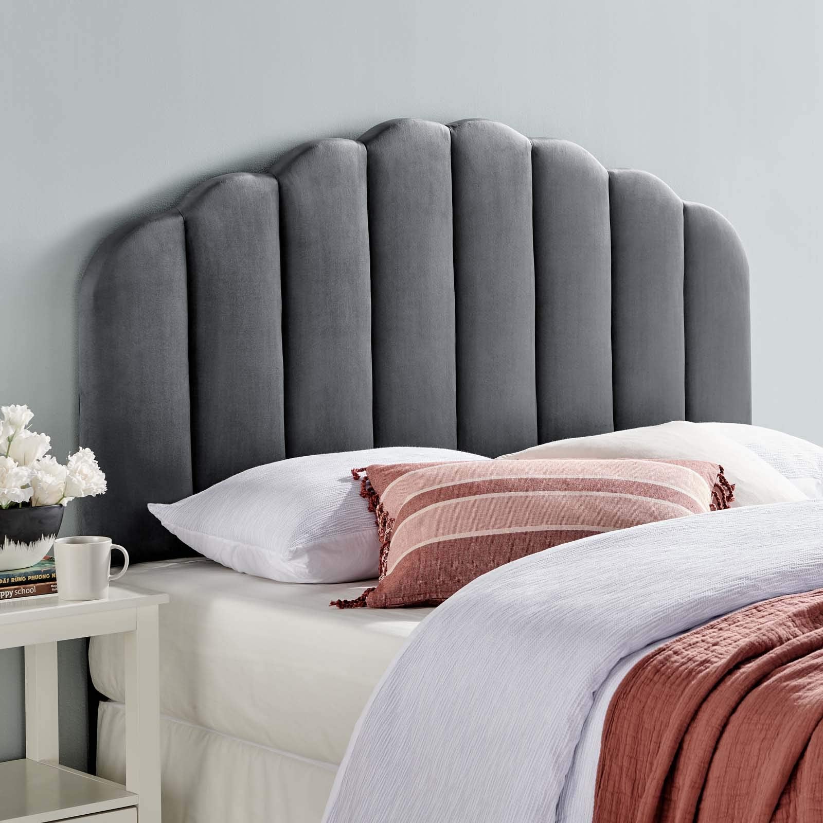Modway Veronique Channel Tufted Performance Velvet Upholstered King/California King Headboard In Charcoal